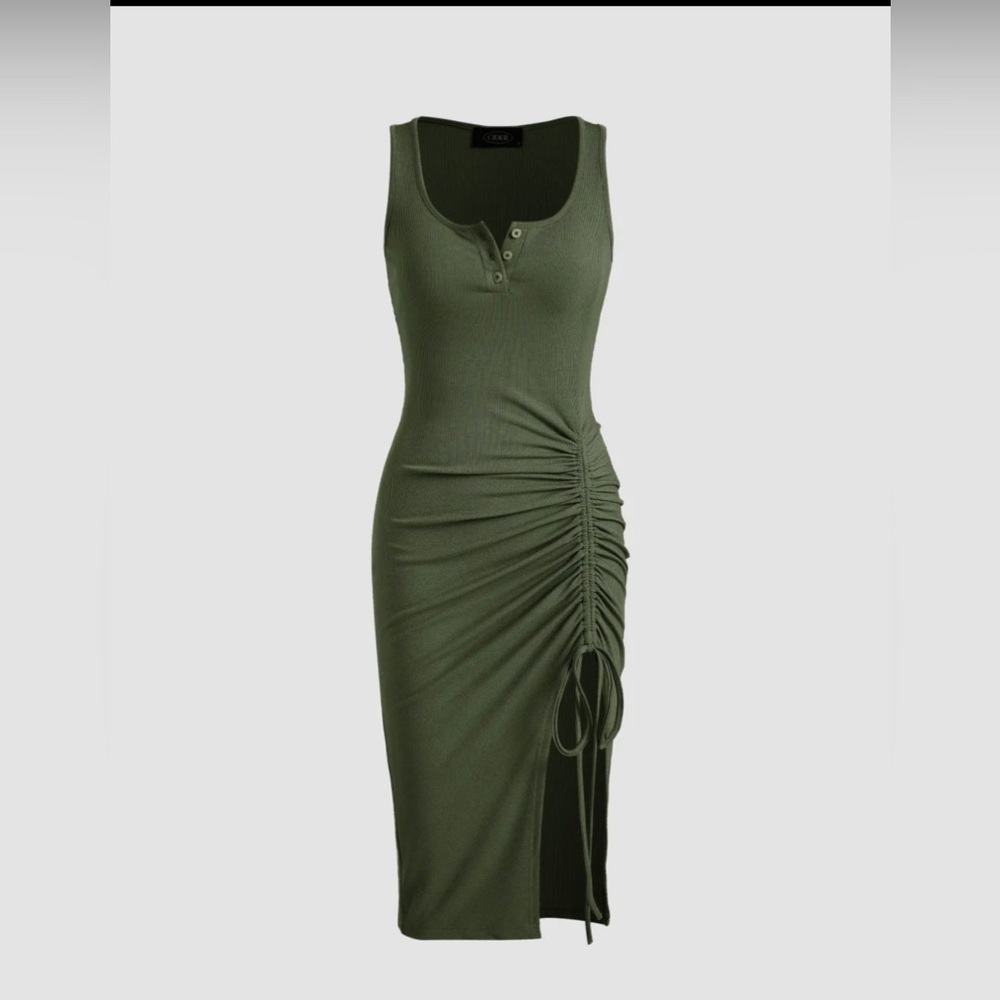 NWT Ribbed Button Drawstring Midi Dress